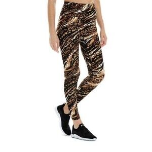 K-DEER Women's Safari Brown/Black Sneaker Length Leggings Size Medium Animal